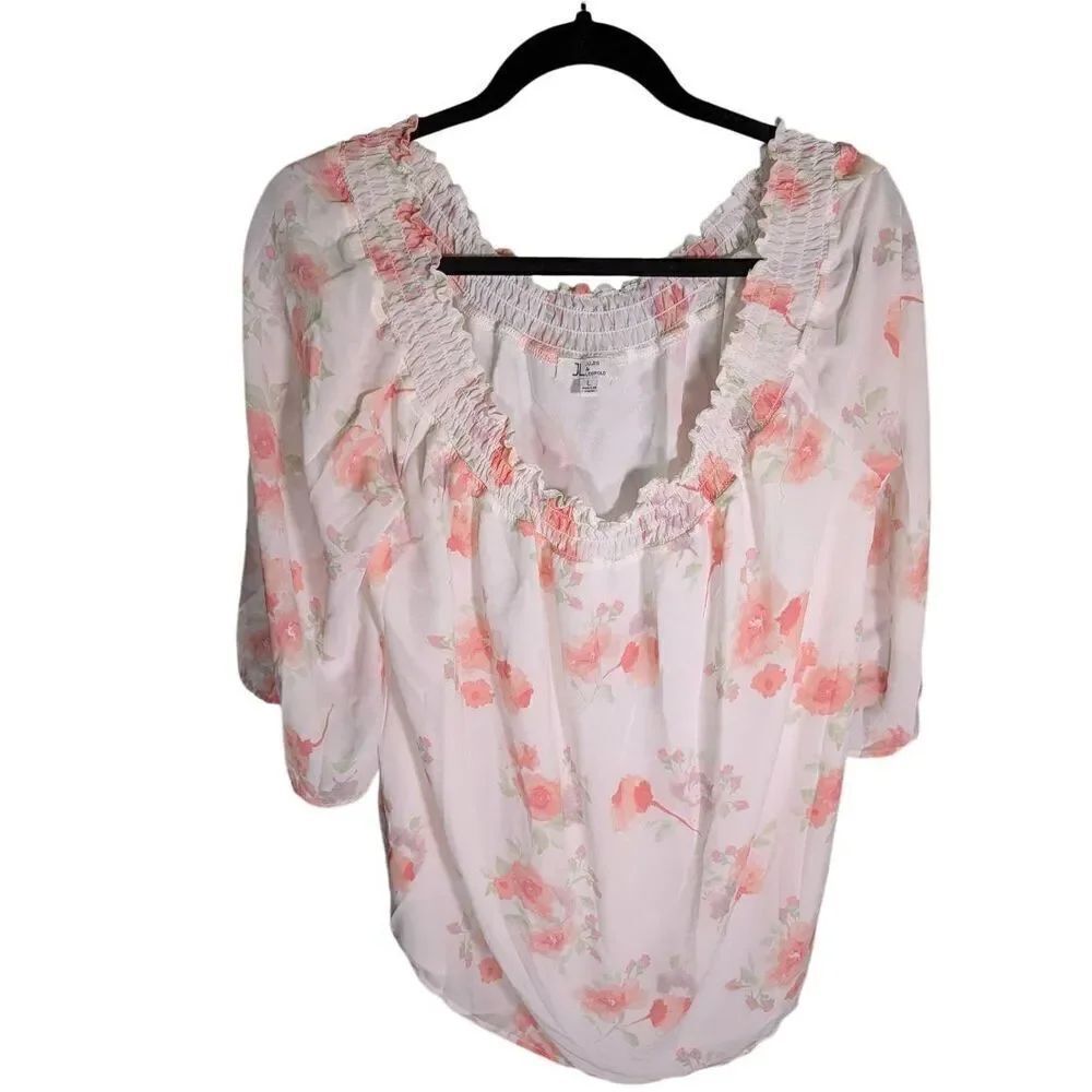 Jules & Leopold Top Blouse Chiffon Off Shoulder Peach Pink Lined Women's Large